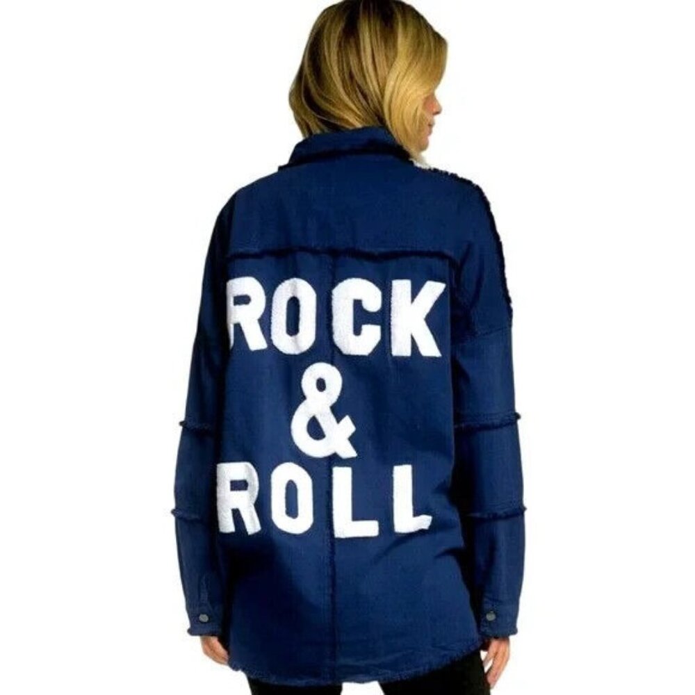 Elan Devan Rock & Roll Distressed Frayed Shacket … - image 1